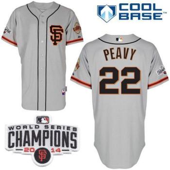 San Francisco Giants #22 Jake Peavy Grey Road Stitched Cool Base Baseball Jersey W 2014 World Series Champions Patch