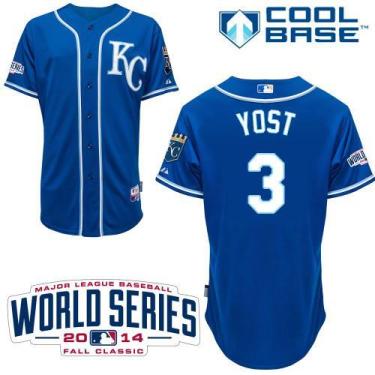 Kansas City Royals #3 Ned Yost Blue Cool Base Baseball Jersey W 2014 World Series Patch