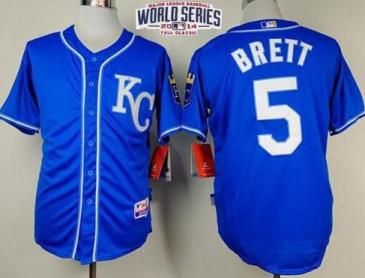 Kansas City Royals #5 George Brett Light Blue Cool Base Baseball Jersey W 2014 World Series Patch