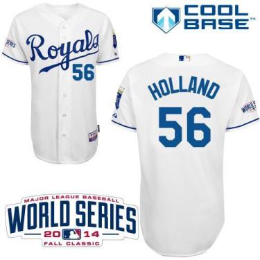 Kansas City Royals #56 Greg Holland White Cool Base Stitched Baseball Jersey W 2014 World Series Patch