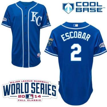 Kansas City Royals #2 Alcides Escobar Blue Cool Base Baseball Jersey W 2014 World Series Patch