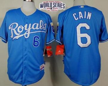 Kansas City Royals #6 Lorenzo Cain Light Blue Alternate Cool Base MLB Jersey W 2014 World Series Patch