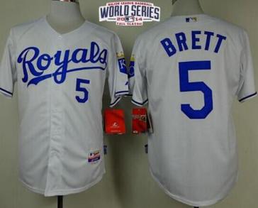 Kansas City Royals #5 George Brett White Cool Base MLB Jersey W 2014 World Series Patch