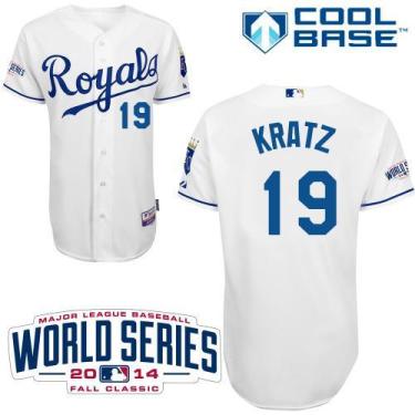 Kansas City Royals #19 Erik Kratz White Cool Base Stitched Baseball Jersey W 2014 World Series Patch