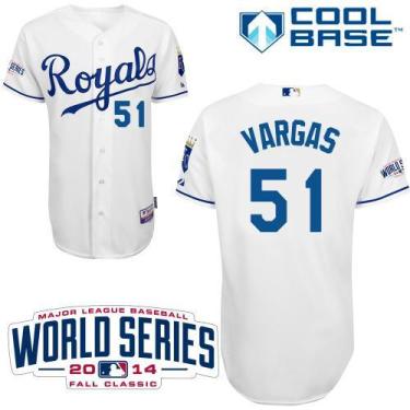 Kansas City Royals #51 Jason Vargas White Cool Base Stitched Baseball Jersey W 2014 World Series Patch