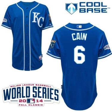 Kansas City Royals #6 Lorenzo Cain Light Blue Cool Base Baseball Jersey W 2014 World Series Patch