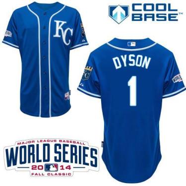 Kansas City Royals #1 Jarrod Dyson Blue Cool Base Baseball Jersey W 2014 World Series Patch