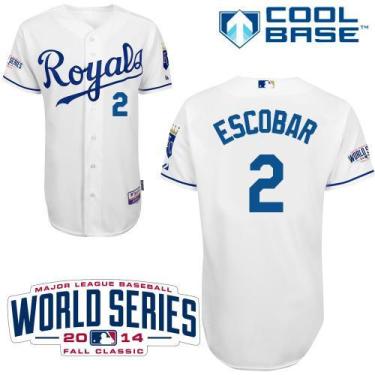 Kansas City Royals #2 Alcides Escobar White Cool Base Baseball Jersey W 2014 World Series Patch
