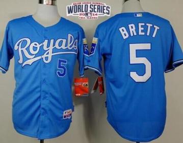 Kansas City Royals #5 George Brett Light Blue Cool Base MLB Jersey W 2014 World Series Patch