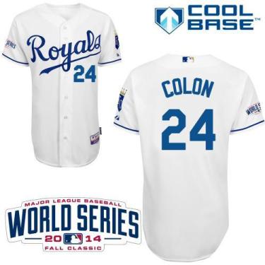 Kansas City Royals #24 Christian Colon White Cool Base Stitched Baseball Jersey W 2014 World Series Patch