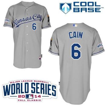 Kansas City Royals #6 Lorenzo Cain Grey Cool Base MLB Jersey W 2014 World Series Patch