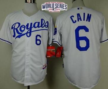 Kansas City Royals #6 Lorenzo Cain White Stitched Cool Base Baseball Jersey W 2014 World Series Patch