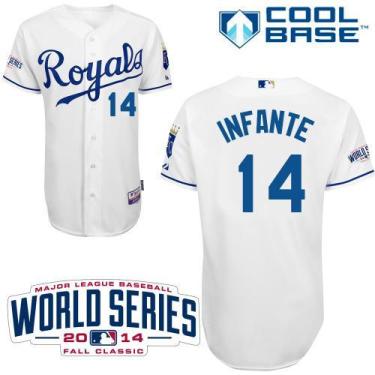 Kansas City Royals #14 Omar Infante White Cool Base Stitched Baseball Jersey W 2014 World Series Patch