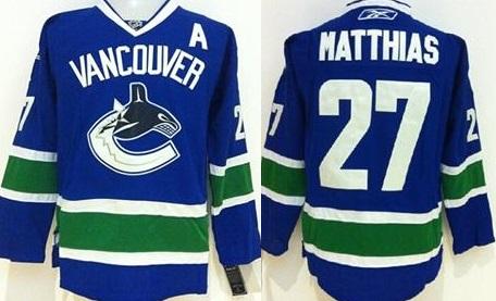 Vancouver Canucks #27 Shawn Matthias Blue Stitched NHL Jersey