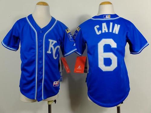 Youth Kansas City Royals #6 Lorenzo Cain Blue Alternate 2 Cool Base Stitched Baseball Jersey