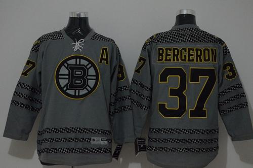 Boston Bruins #37 Patrice Bergeron Charcoal Cross Check Fashion Stitched NHL Jersey Boston Bruins #37 Patrice Bergeron Charcoal Cross Check Fashion Stitched NHL Jersey
