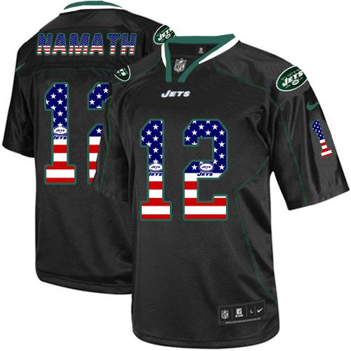 Nike New York Jets #12 Joe Namath Black Men's Stitched NFL Elite USA Flag Fashion Jersey