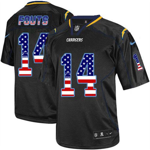 Nike San Diego Chargers #14 Dan Fouts Black Men's Stitched NFL Elite USA Flag Fashion Jersey