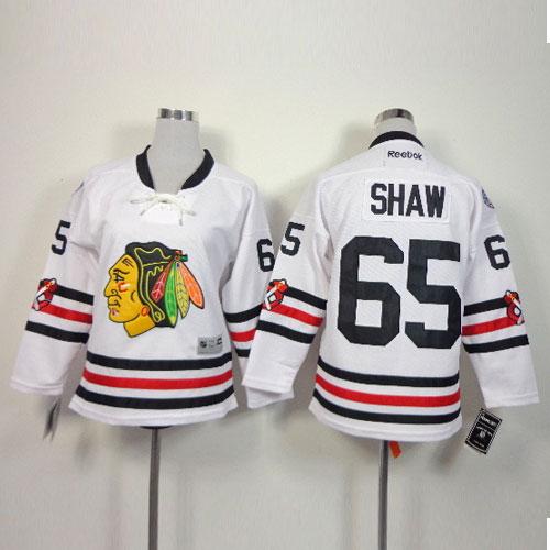 Youth Chicago Blackhawks #65 Andrew Shaw White 2015 Winter Classic Stitched NHL Jersey