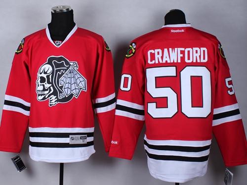 Chicago Blackhawks #50 Corey Crawford Red(White Skull) Stitched NHL Jersey