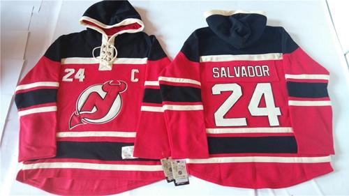 New Jersey Devils #24 Bryce Salvador Red Sawyer Hooded Sweatshirt Stitched NHL Jersey