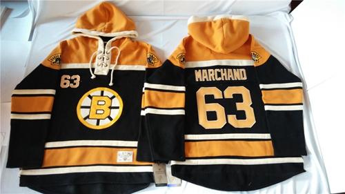 Boston Bruins #63 Brad Marchand Black Sawyer Hooded Sweatshirt Stitched NHL Jersey