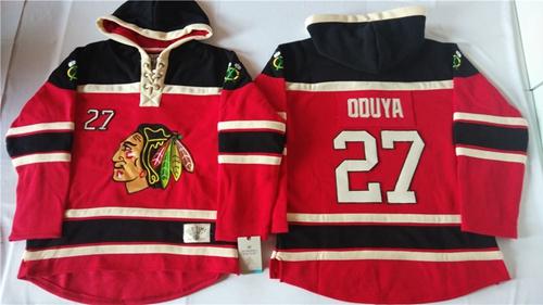 Chicago Blackhawks #27 Johnny Oduya Red Sawyer Hooded Sweatshirt Stitched NHL Jersey