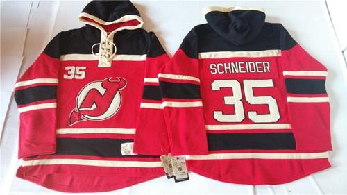 New Jersey Devils #35 Cory Schneider Red Sawyer Hooded Sweatshirt Stitched NHL Jersey