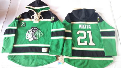 Chicago Blackhawks #21 Stan Mikita Green St. Patrick's Day McNary Lace Hoodie Stitched NHL Jersey