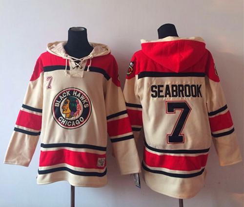 Chicago Blackhawks #7 Brent Seabrook Cream Sawyer Hooded Sweatshirt Stitched NHL Jersey