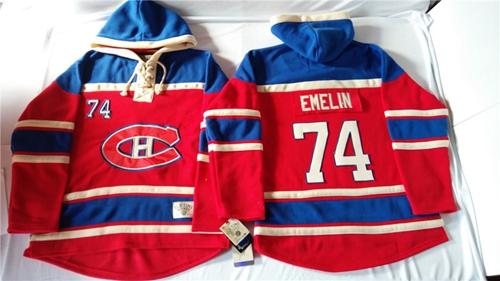 Montreal Canadiens #74 Alexei Emelin Red Sawyer Hooded Sweatshirt Stitched NHL Jersey