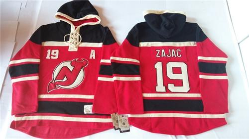 New Jersey Devils #19 Travis Zajac Red Sawyer Hooded Sweatshirt Stitched NHL Jersey