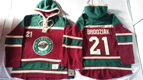 Minnesota Wild #21 Kyle Brodziak Red Sawyer Hooded Sweatshirt Stitched NHL Jersey