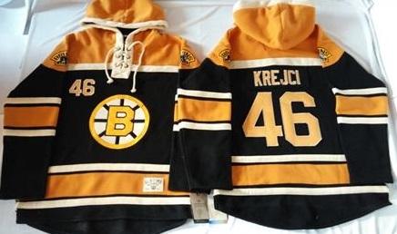 Boston Bruins #46 David Krejci Black Sawyer Hooded Sweatshirt Stitched NHL Jersey