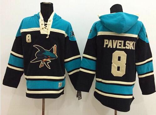 San Jose Sharks #8 Joe Pavelski Black Sawyer Hooded Sweatshirt Stitched NHL Jersey