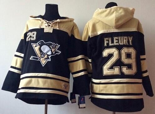 Pittsburgh Penguins #29 Andre Fleury Black Sawyer Hooded Sweatshirt Stitched NHL Jersey