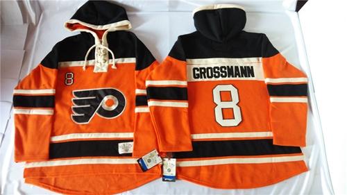 Philadelphia Flyers #8 Nicklas Grossmann Orange Sawyer Hooded Sweatshirt Stitched NHL Jersey