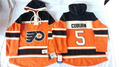 Philadelphia Flyers #5 Braydon Coburn Orange Sawyer Hooded Sweatshirt Stitched NHL Jersey
