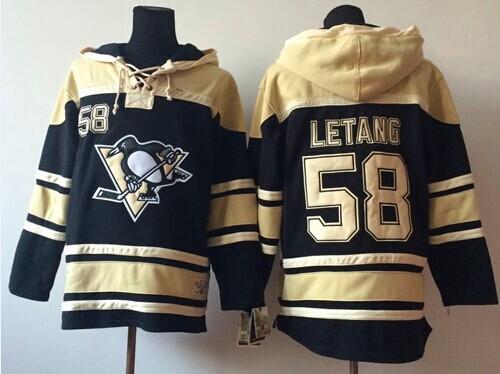 Pittsburgh Penguins #58 Kris Letang Black Sawyer Hooded Sweatshirt Stitched NHL Jersey