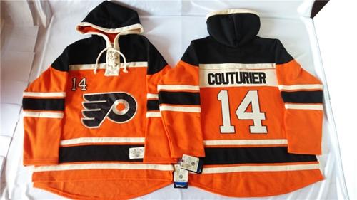 Philadelphia Flyers #14 Sean Couturier Orange Sawyer Hooded Sweatshirt Stitched NHL Jersey