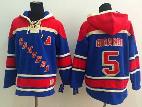 New York Rangers #5 Dan Girardi Blue Sawyer Hooded Sweatshirt Stitched NHL Jersey