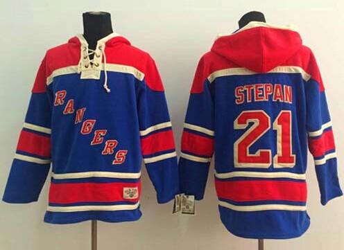 New York Rangers #21 Derek Stepan Blue Sawyer Hooded Sweatshirt Stitched NHL Jersey