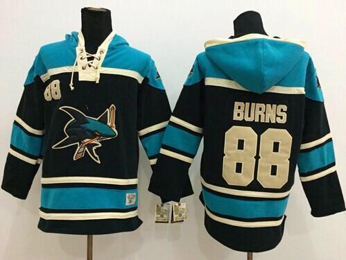 San Jose Sharks #88 Brent Burns Black Sawyer Hooded Sweatshirt Stitched NHL Jersey