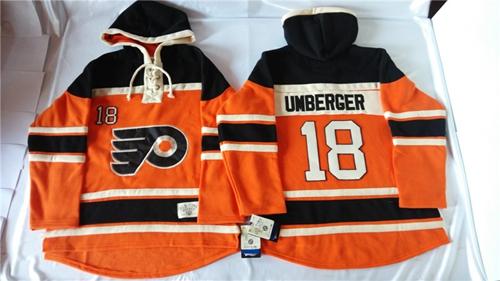 Philadelphia Flyers #18 R. J. Umberger Orange Sawyer Hooded Sweatshirt Stitched NHL Jersey