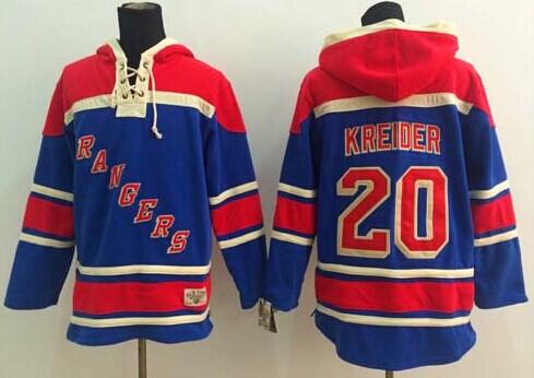 New York Rangers #20 Chris Kreider Blue Sawyer Hooded Sweatshirt Stitched NHL Jersey