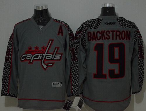 Washington Capitals #19 Nicklas Backstrom Charcoal Cross Check Fashion Stitched NHL Jersey