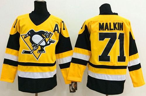 Pittsburgh Penguins #71 Evgeni Malkin Yellow Throwback Stitched NHL Jersey