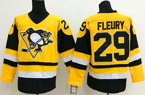 Pittsburgh Penguins #29 Andre Fleury Yellow Throwback Stitched NHL Jersey Pittsburgh Penguins #29 Andre Fleury Yellow Throwback Stitched NHL Jersey