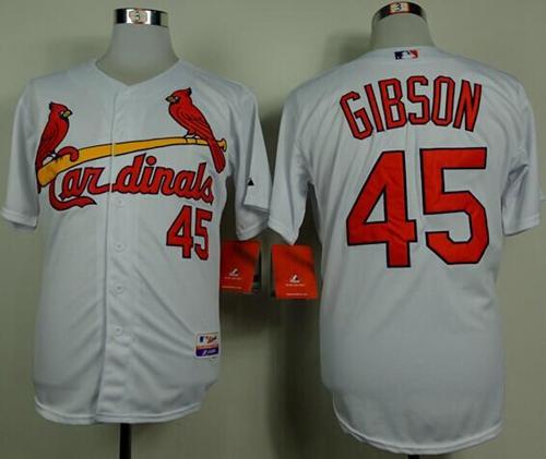 St. Louis Cardinals #45 Bob Gibson White Cool Base Stitched Baseball Jersey