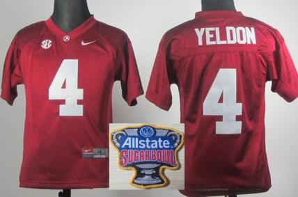 Kids Alabama Crimson Tide 4 T.J Yeldon Red College Football NCAA Jerseys 2014 All State Sugar Bowl Game Patch